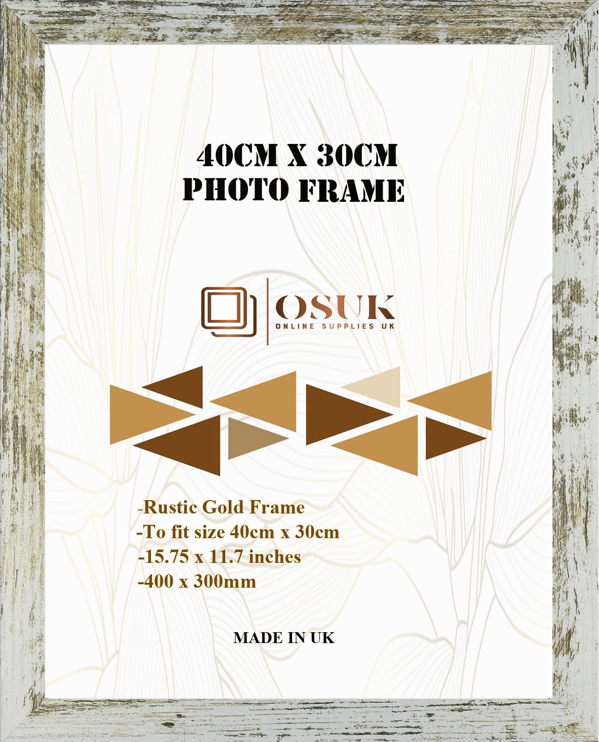 OSUK 30x40cm Rustic Gold Picture Frame - 40 x 30cm Photo Frames with Safe Perspex Front & Wall Hanging Hooks - Rustic Gold 40cm x 30cm Poster Frames