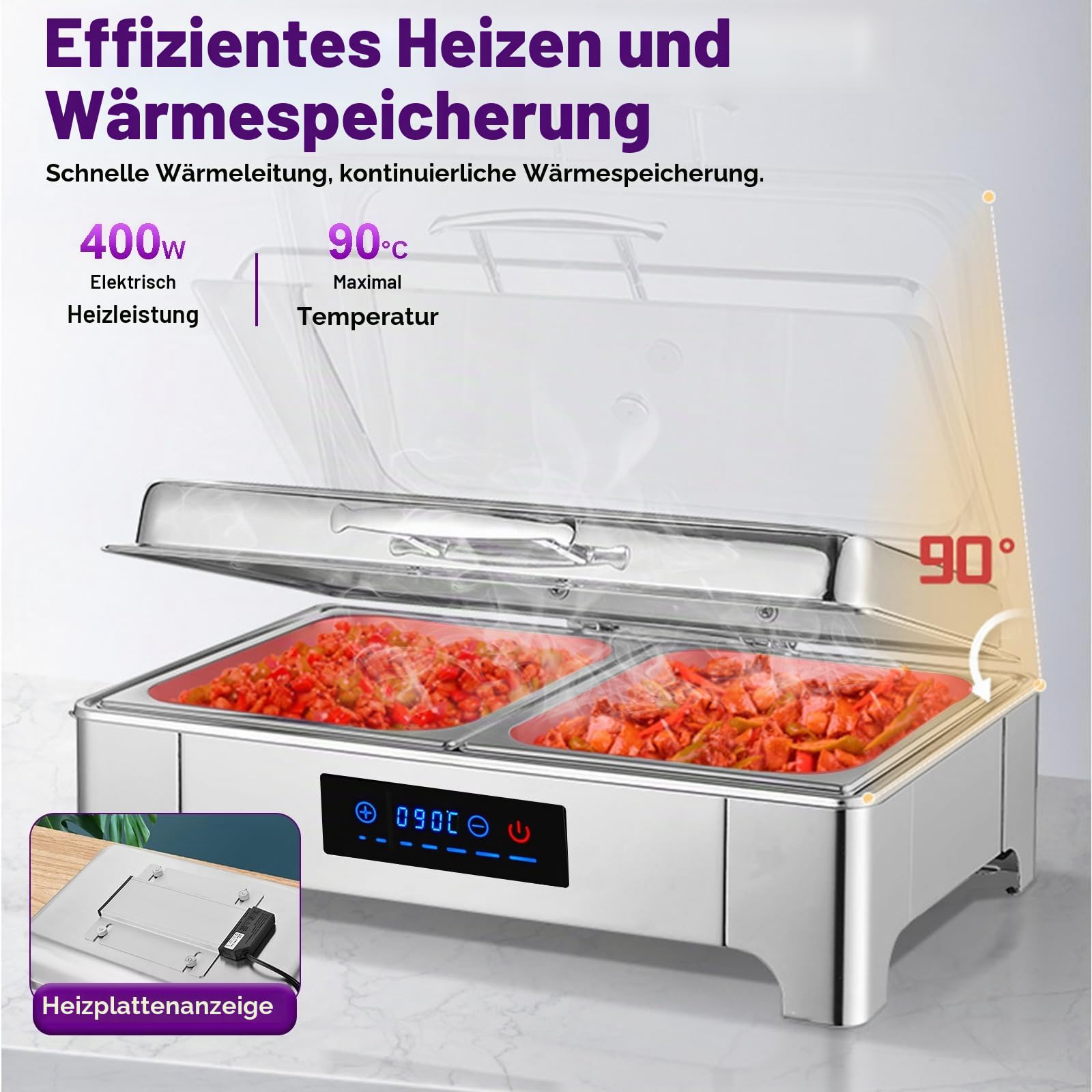 Chafing Dish Elektrisch, Einstellbare Temperatur 35-90℃(B,1/3 Pan)