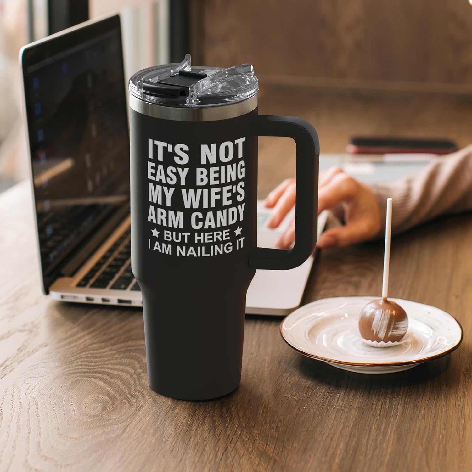 Shqiueos Husband Valentines Day Gifts from Wife 40oz Tumbler with Handle & Straw Lid for Men, Wedding Anniversary Romantic Gifts for Him, Birthday Fathers Day Christmas Funny Travel Coffee Cup - Image 4