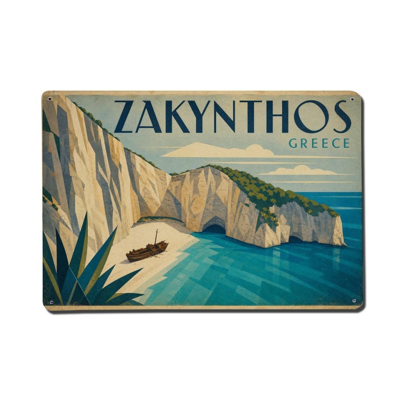 Travel Vintage Greece Zakynthos Metal Tin Sign Plaque Wall Decor for Cafe, Club Bar, Office, Garden Metal Poster 8x12Inch