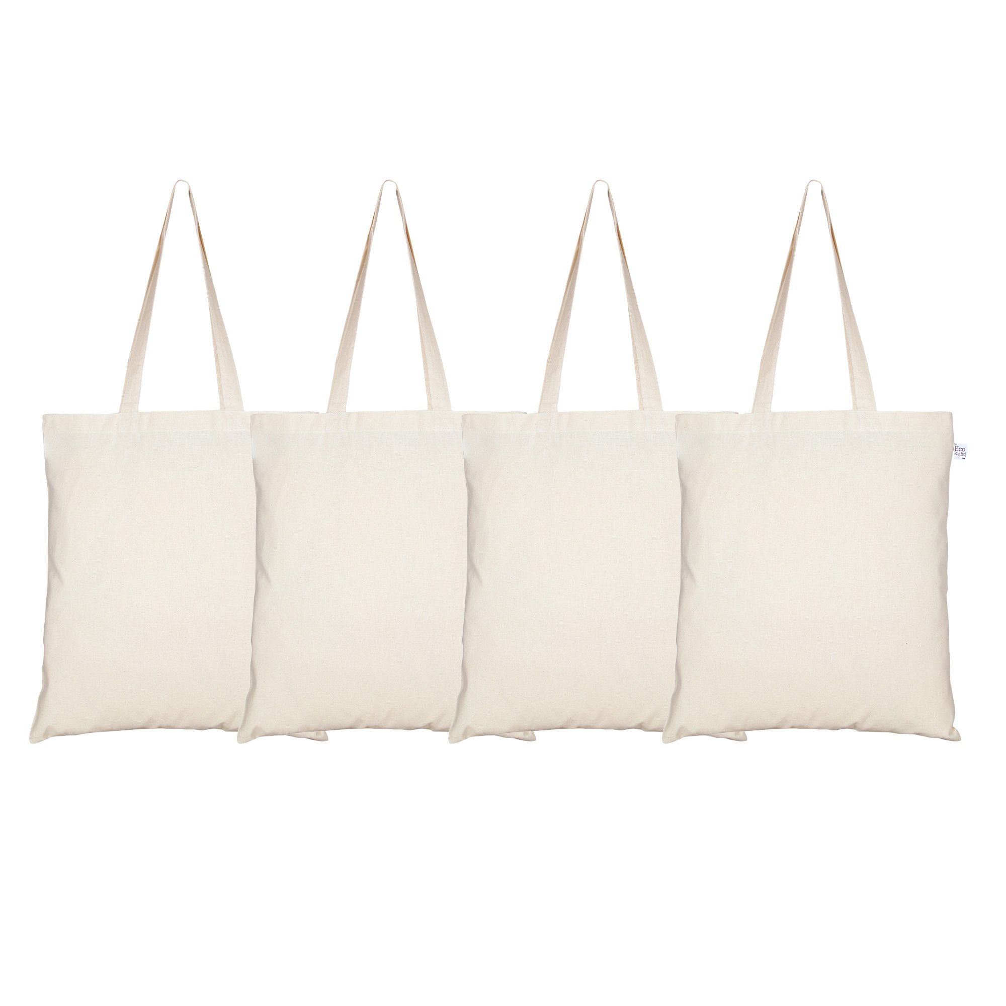 EcoRight Resuable 100% Eco-Friendly Cotton Tote Bag, – Natural (Pack of 4)-101