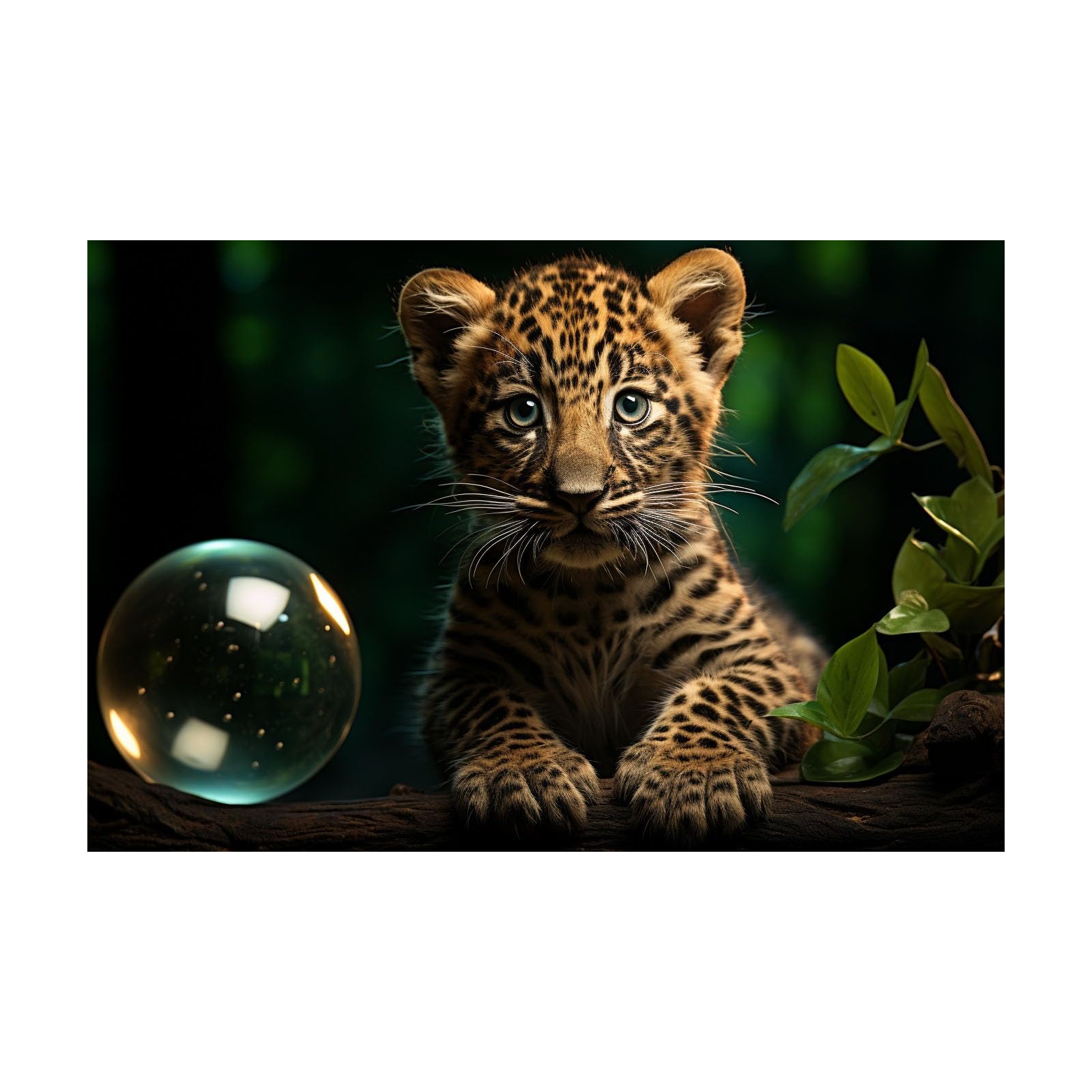 TERUEA Funny Bathroom Wall Art Poster Cute Leopard Cub Ball Dark Forest Portrait Humor Poster Picture for Toilet Bathroom(Green)-80x120cm Unframed