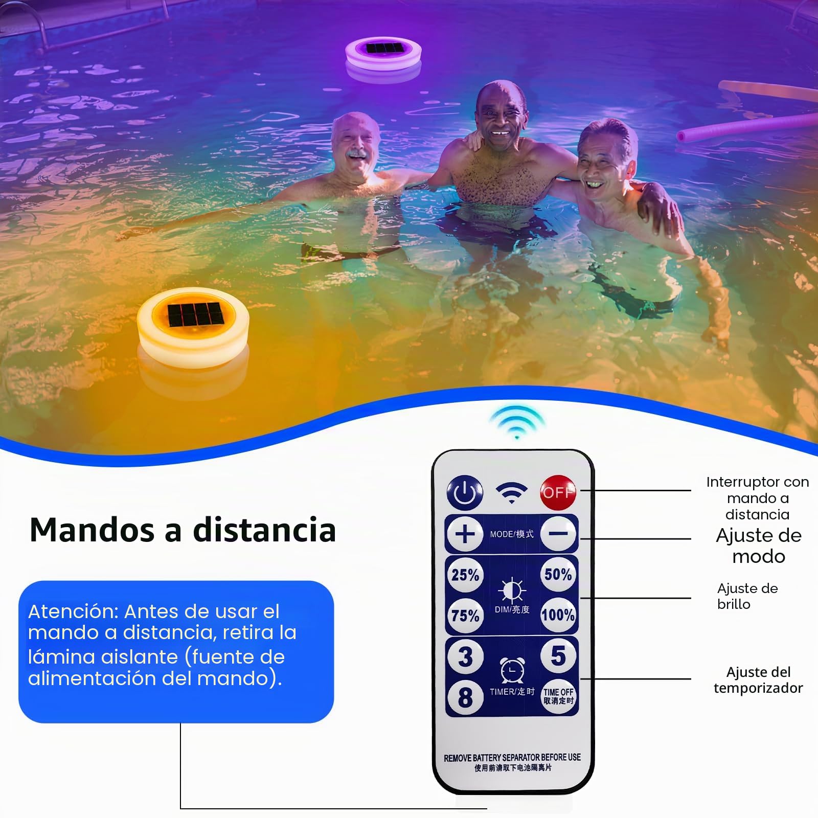 Luces Piscinas con Control Remoto, Luces Solares Flotantes para Piscinas, Luz Rgb Impermeable Que Cambia Color, Luz Subacuática Piscina, Luz Solar para Jardín, Luces Estanques