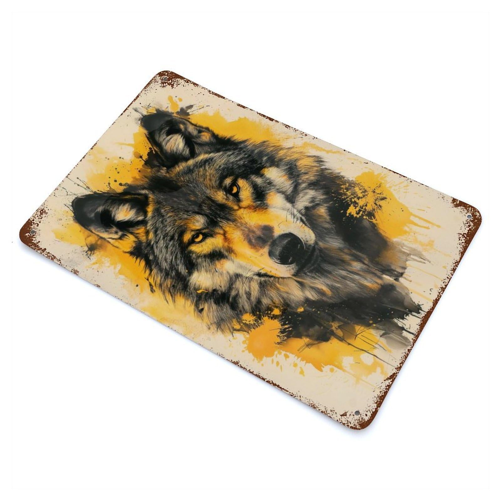 Black Wolf Painting Decorative Tin Sign 11.8"x7.9", Ideal for Cafe, Home Bar And Lounge Decor