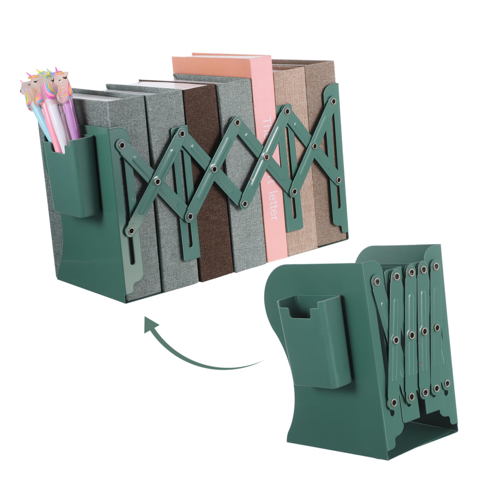 Sujetalibros Ajustables de Metal Verde con Diseño Extensible
