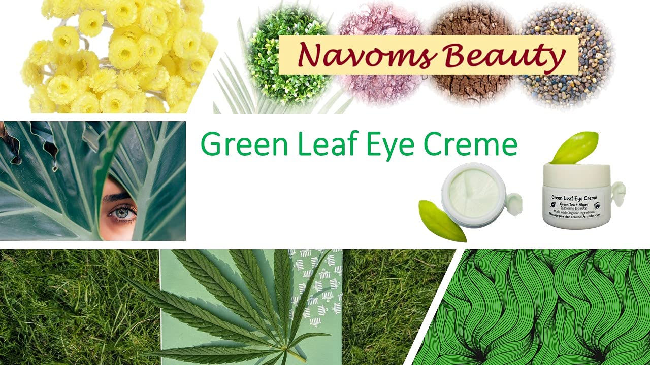 Organic Green Leaf Eye Creme with Hemp Seed Protein, Eye Cream with Green Tea, Sea Algae and Hemp Protein, Nourishing Cream for Delicate Skin, All Ages and Skin Types, Anti Aging - VEGAN (1 oz)