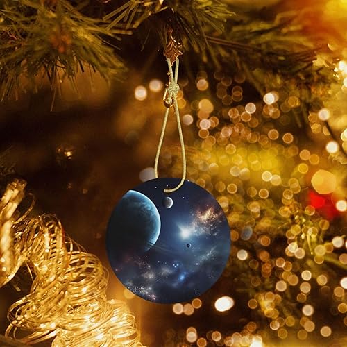 Miniatura 7 de Adorno de Navidad redondo colgante de Navidad, luna, estrellas y planetas, árbol de Navidad, cerámica, adorno colgante de cerámica personalizado