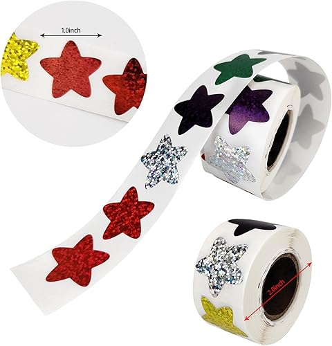 Miniatura 2 de Paquete de 500 calcomanías de estrella con purpurina, calcomanías de estrella pequeña de 1 pulgada, calcomanías de estrellas brillantes para