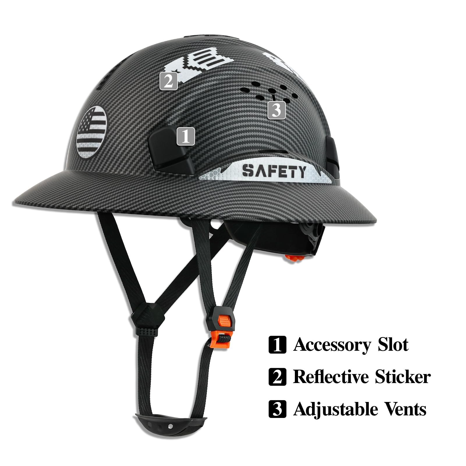 Casco duro de ala completa, casco de seguridad aprobado por OSHA, Cascos de Construcción, casco duro de construcción ventilada, trinquete ajustable con suspensión de 6 puntos, cascos de