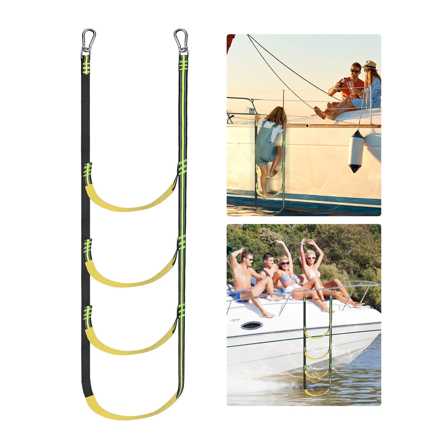 Boat Ladder, 4 Step Portable Rope Boarding Ladder Inflatable Boat,Sailboat ,Kayak, Canoeing,Motorboat (4 Step Yellow)