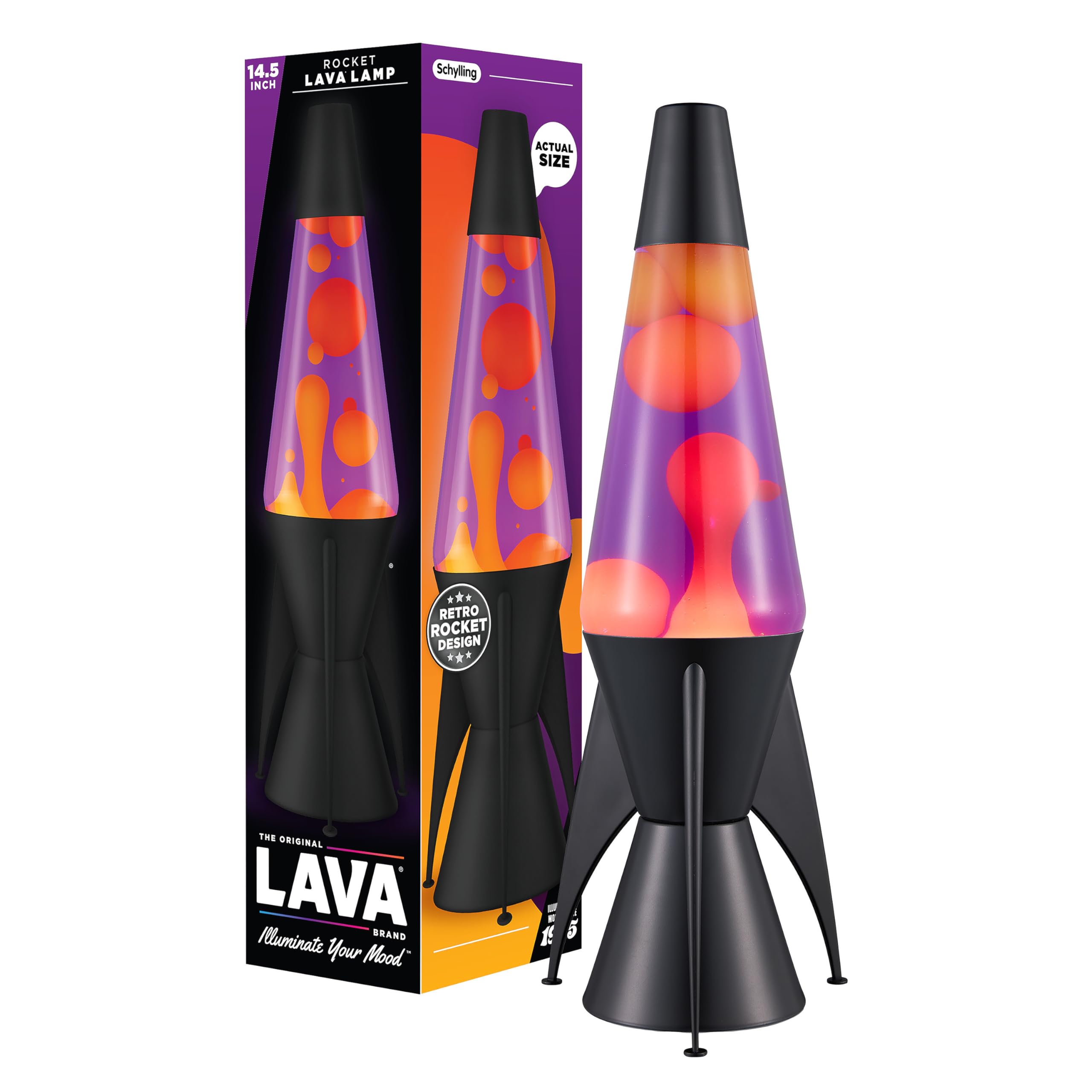 LAVA® Lavalampe Evenfall Rocket 2391, gelbes Wachs, lila Flüssigkeit, 14,5 Zoll Bewegungslampe