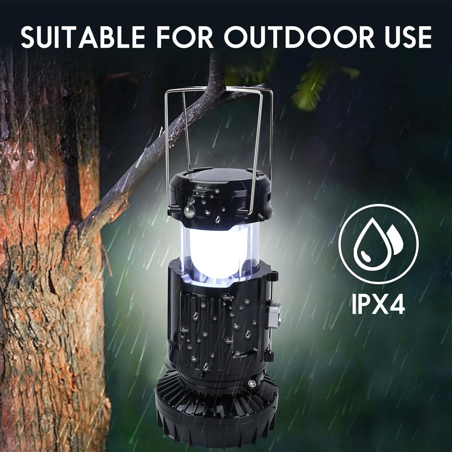Confezione da 4 lanterne solari portatili ricaricabili - Lanterna da campeggio pieghevole leggera a LED per interruzioni di corrente, kit di sopravvivenza per tenda esterna