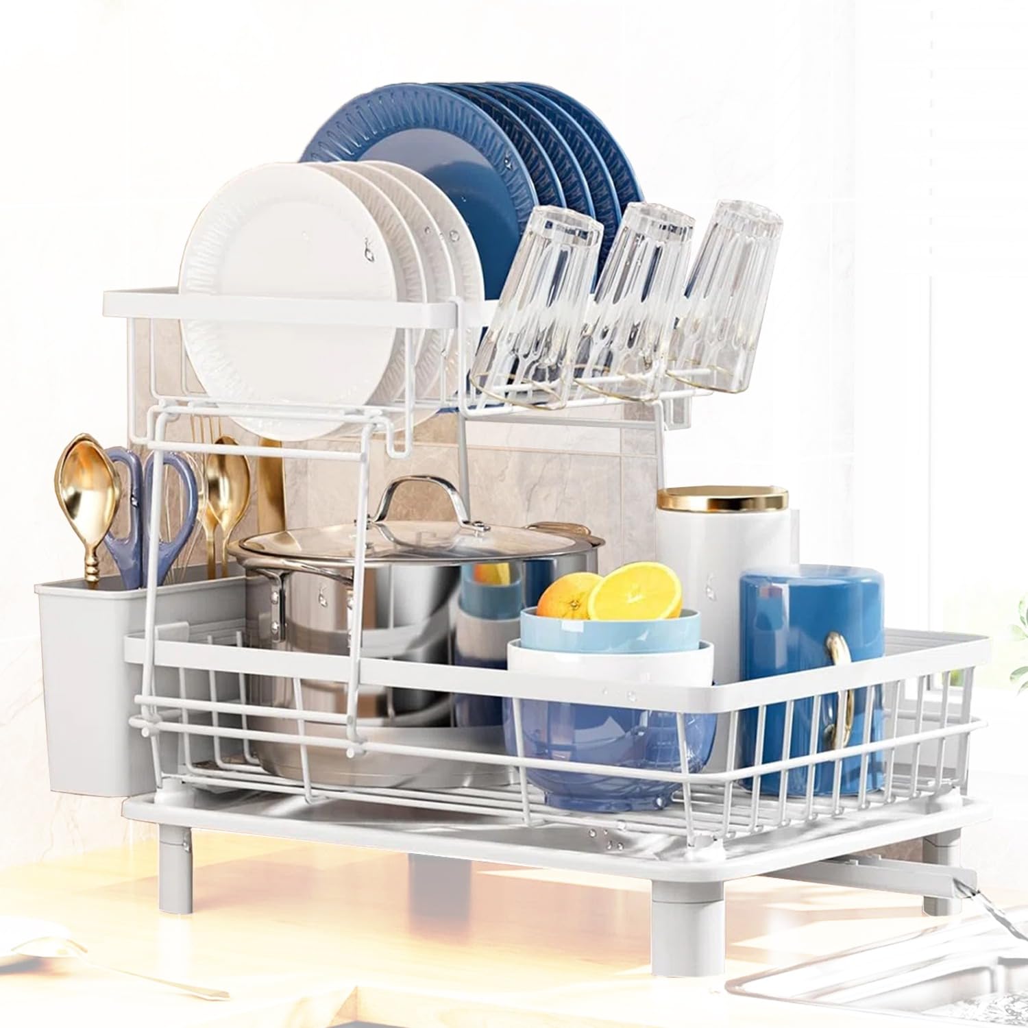 Atek 2 Tier Dish Drying Rack White 2 Tier Dish Drying Rack With Rotating Drain Spout Kitchen Drainer