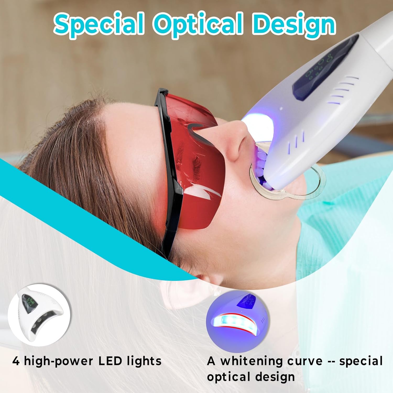 Mobile Cold Light Bleaching System, Whitening Lamp with 4 High-Power LED Lights, Sensitive Infrared Remote Control, Full-Mouth Whitening, Secret to a Confident Smile