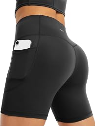 Yogaration Short de Sport Femme Taille Haute, Short Running avec Poches, Legging Court Push up sans Couture, Shorts de Sport Anti Frottement Opaque Pilates Fitness Gym