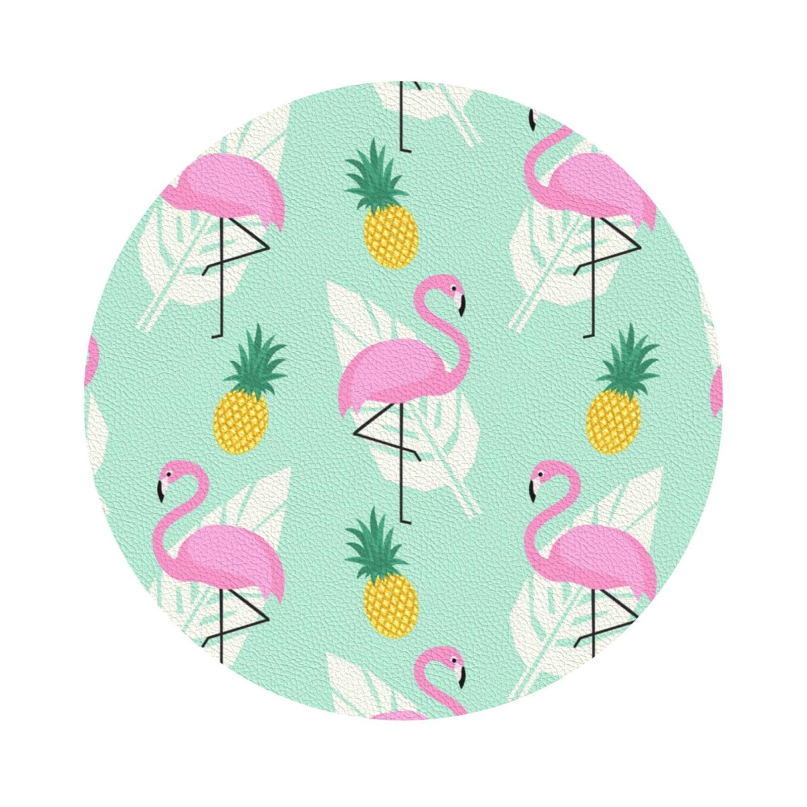 pink flamingo pineapples PU Leather Coasters Set of 6 Round Drink Coasters