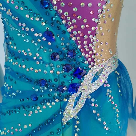 LIUHUO Rhythmic Gymnastics Leotards Blue Mesh Girl Competition Performance