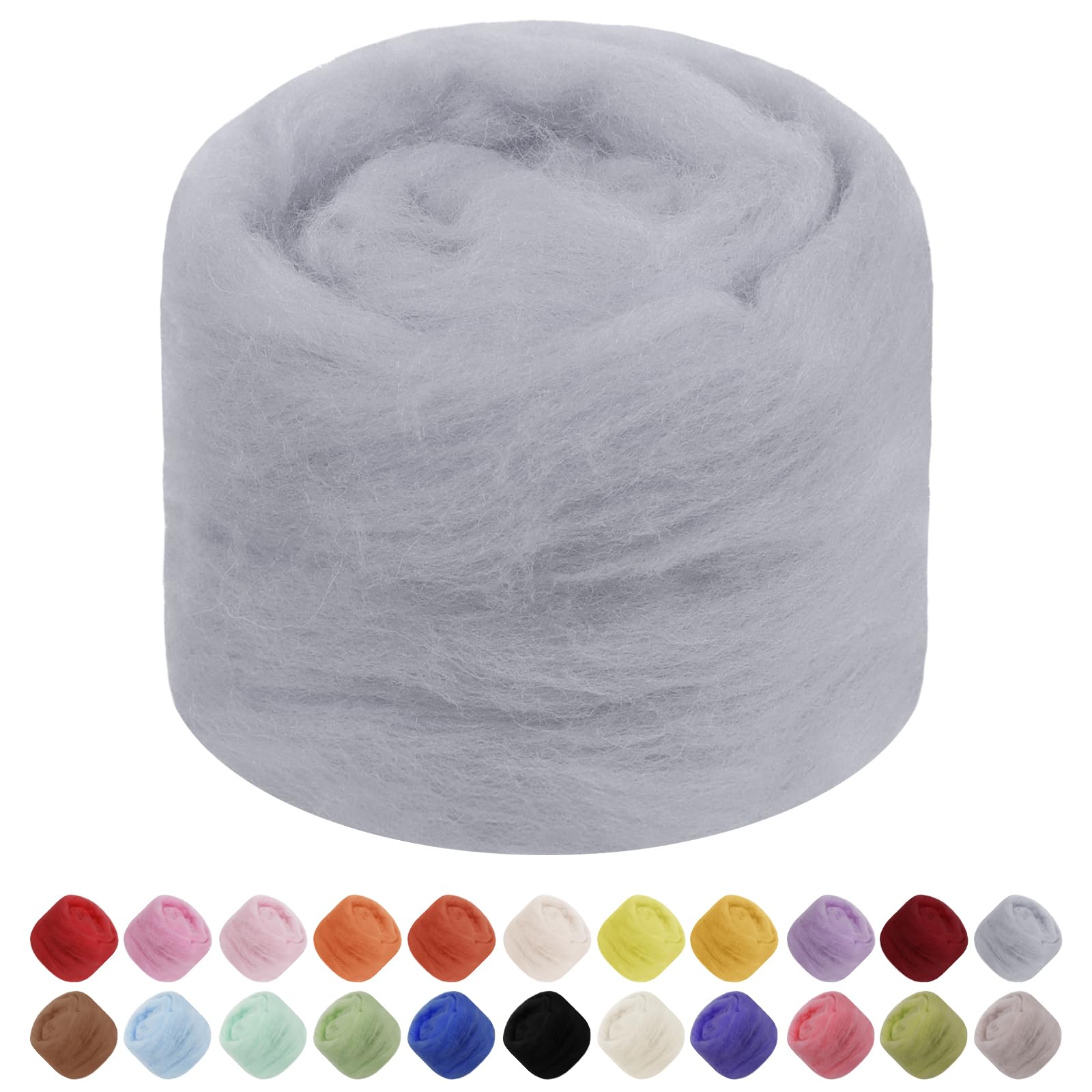 Uiopa Needle Felting Wool, 50g Felting Wool Soft Wool Roving Yarn, Grey Wool Roving for Needle Felting, Wet Felting, Felting Projects, DIY Crafts