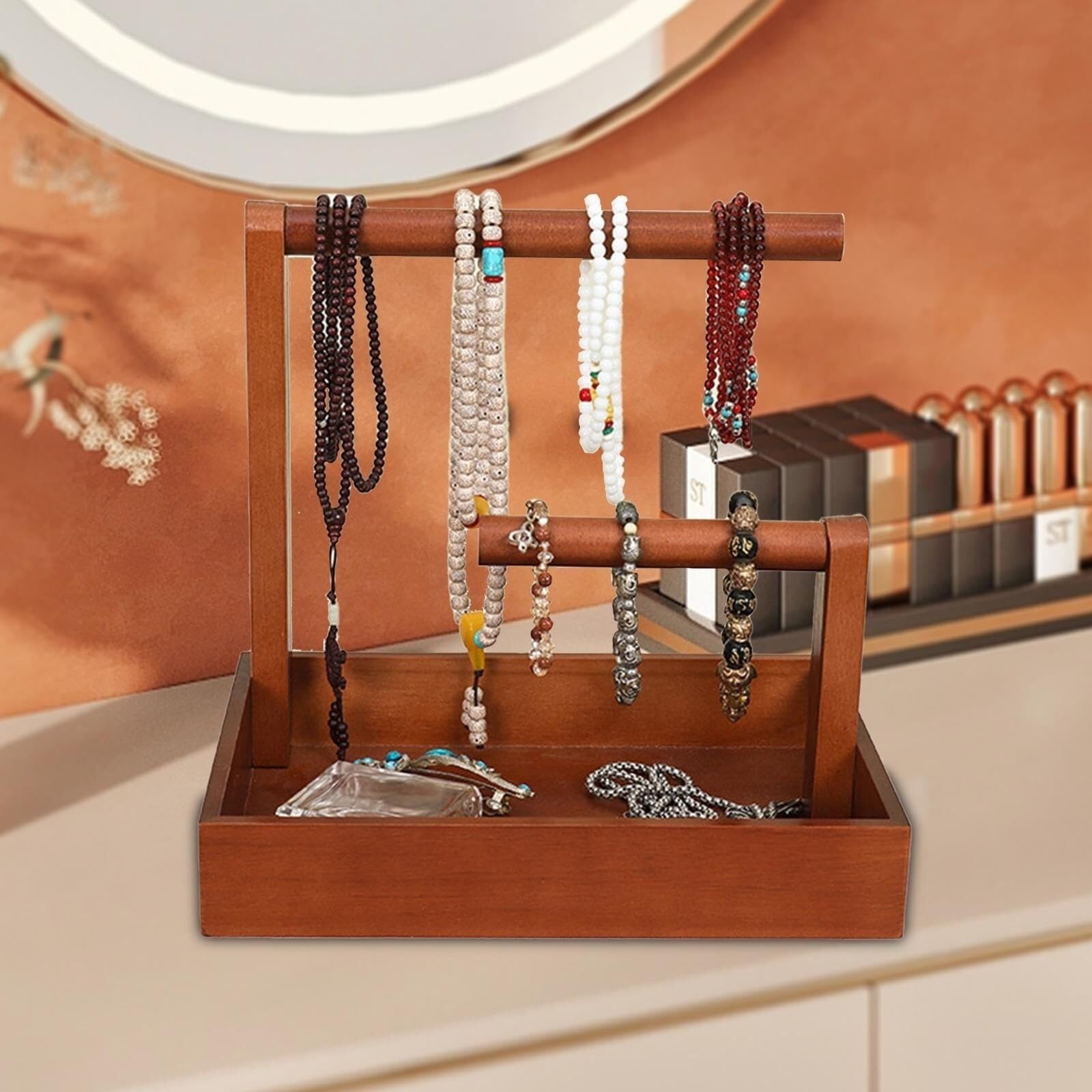 Expositor de Joyas de Madera para Mujer, con 2 Accesorios de fotografía, Soporte para Relojes, Pendientes y Collares.