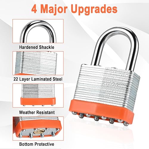 Miniatura 3 de 12 candados de llave sólida con 24 llaves iguales y grillete corto endurecido, resistente al corte, cerradura de casillero de gimnasio con llave,