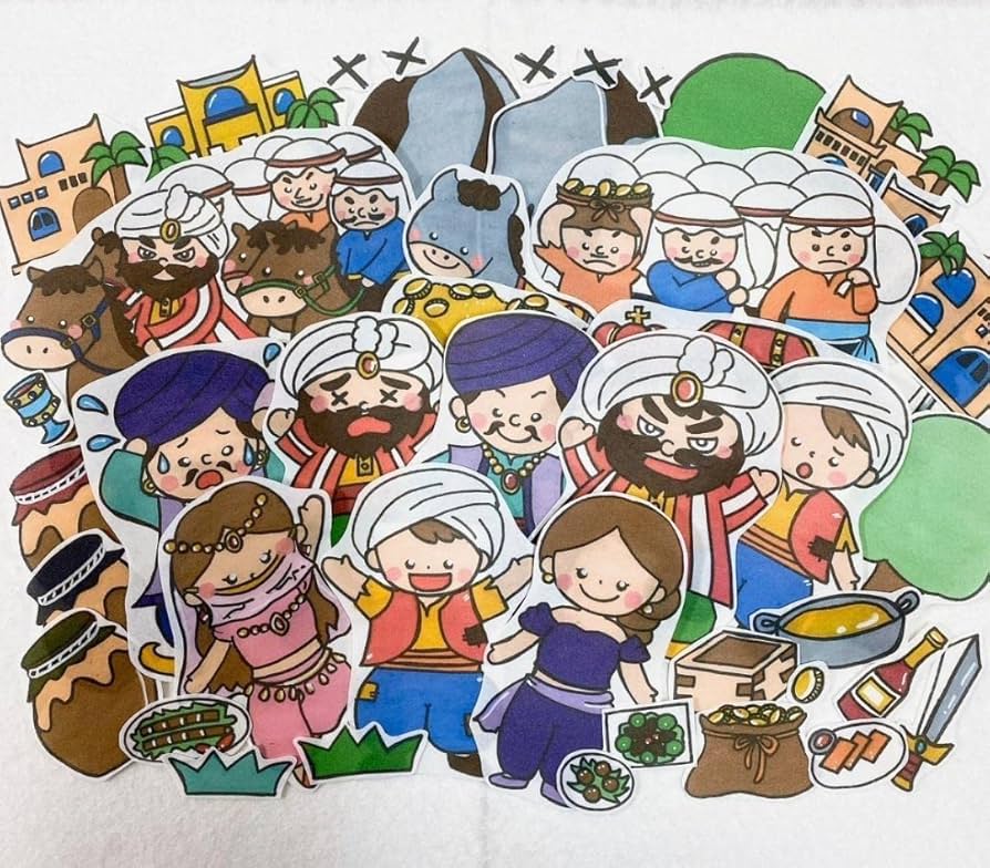 まぐ様オーダー品　おむすびころりん　アリババと40人の盗賊　テーブルシアター アリババと40人の盗賊 パネルシアター お話 物語 台本つき 2〜5