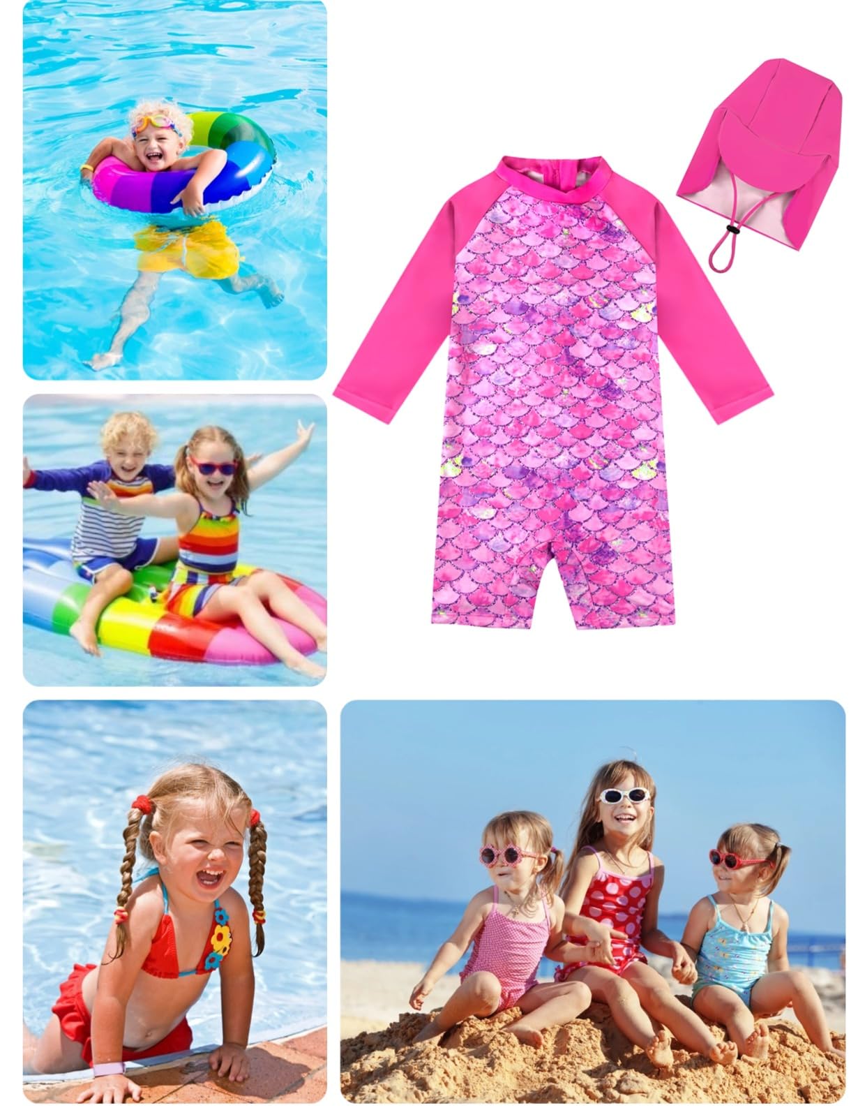 weVSwe Maillot de bain anti-UV pour bébé avec chapeau de soleil, UPF 50+, fermeture éclair, une pièce, pour enfants de 0 à 3 ans