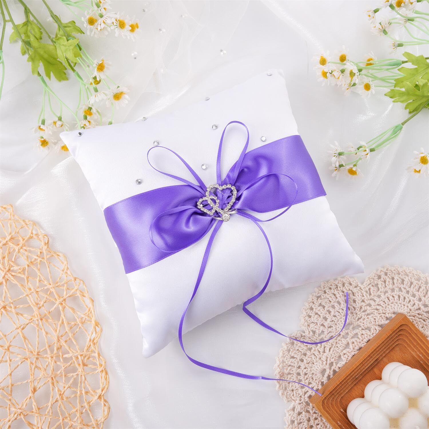QIRMIZI Coussin pour alliances, coussin de perles, support de bague pour mariage, cérémonie de mariage, demande en mariage, violet