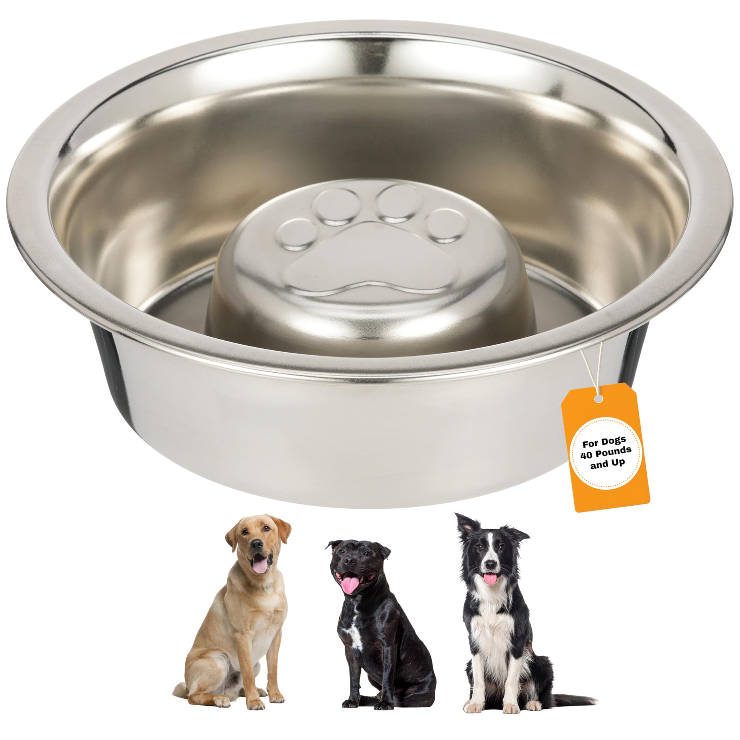 Neater Pet Brands Stainless Steel Slow Feed Dog Bowl for Fast Eating Large Breed, Metal Slow Feeder Dog Bowl Fits in Large Neater Feeders, for Puppy or Dogs (>40 lbs), 3 Cup Food Capacity