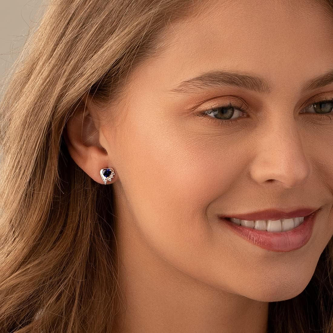 Peora Created Blue Sapphire Angel Wing Earrings 925 Sterling Silver, 1.50 Carats Total, Heart Shape, 5mm, Friction Backs, Blue Earrings, September Birthstone Gift