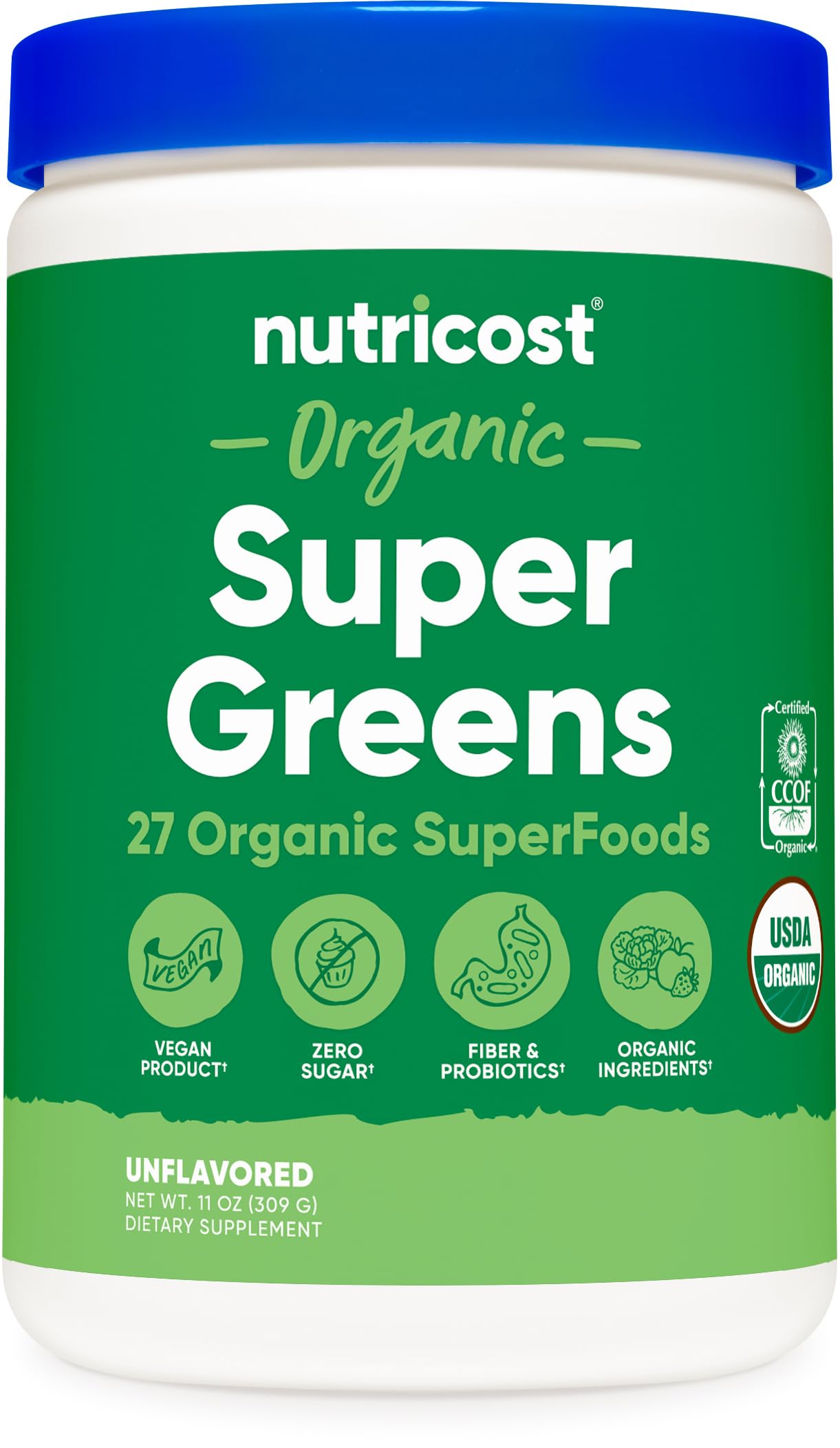 NutricostOrganic Super Greens Powder (30 Servings) - Superfood Supplement Drink Mix (30 Servings, No Flavor Added)USDA Organic