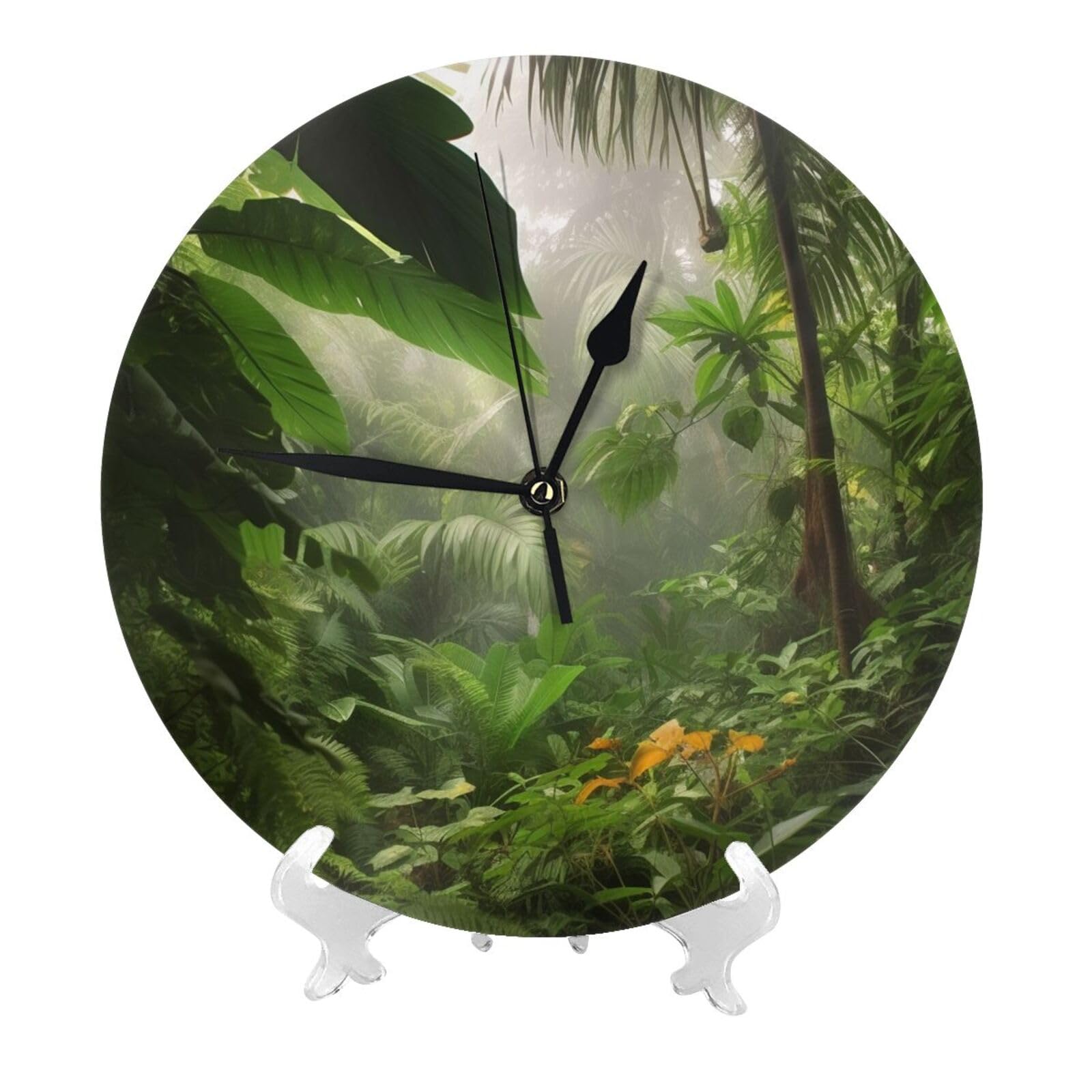 DWVTSLH Tropical Rainforest Jungle Scene Wall Clock 10 Inch Silent Non-Ticking Modern Clocks Battery Operated - Decorative Wall Clocks for Bedroom Living Room Kitchen Office Wall Decor Gift Idea