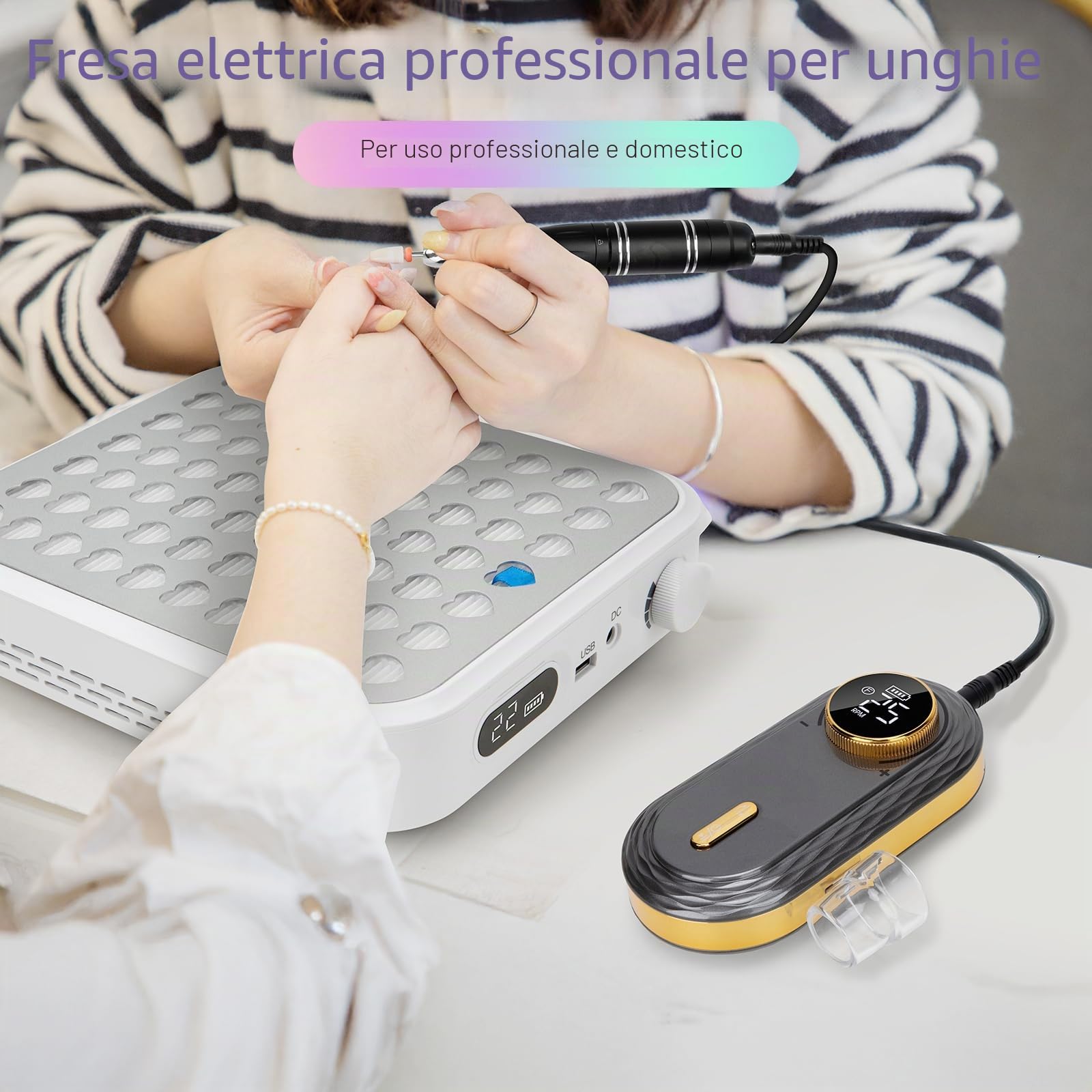 Madenia Fresa per Unghie Professionale Ricaricabile, 35000RPM Lima per Unghie Elettrica Portatile, Senza Fili Fresa Unghie con 13 punte per unghie per Salone Manicure e Casa (Grigio)
