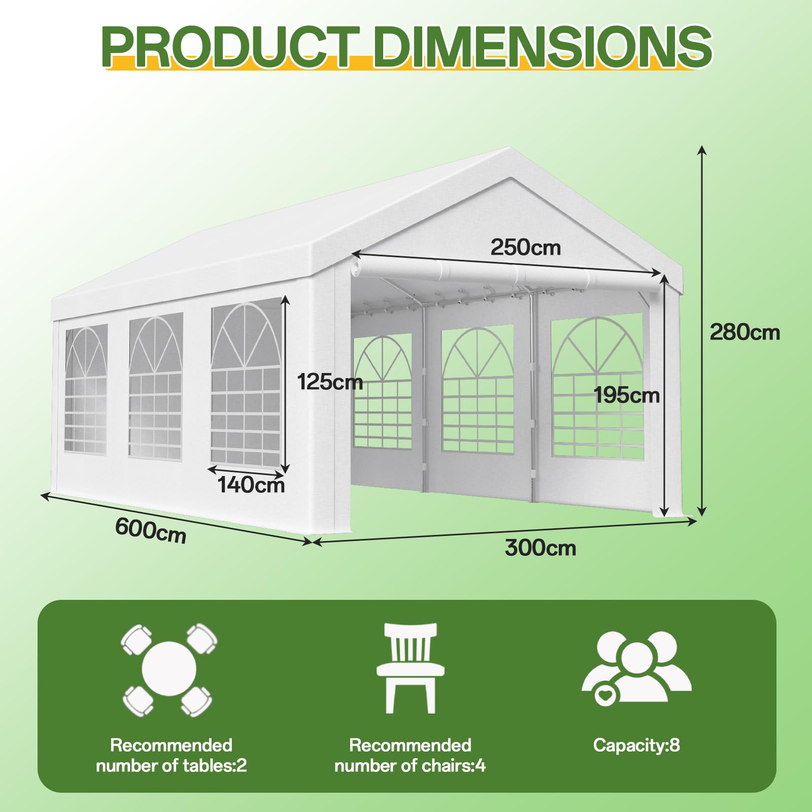 Homall Partyzelt 3x6 m,Metall Gestell Gartenzelt,Pavillon Wasserdicht 560g/m² PE-Plane,Zelt Stabil-18 Bodenhaken 4 Windfesten Seilen,UV-Schutz 50+Große Luxus Hochzeitszelt Gartenpavillon18m²,Weiß