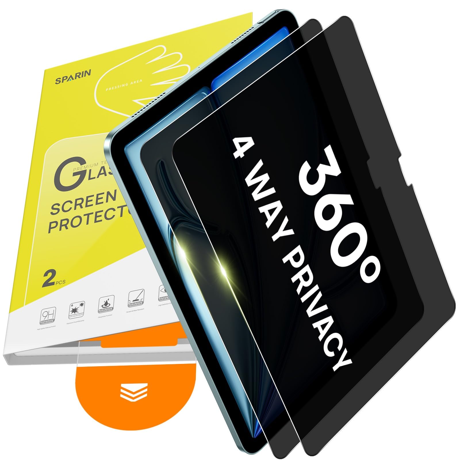 Photo 1 of 2 Pack 360° Privacy Screen Protector for iPad Air 11 Inch M4/M3/M2 (8th/7th/6th Generation, 2026/2025/2024), Military-Grade 4 Way Anti-Spy Tempered Glass with Auto Application Tray, Anti Scratch
