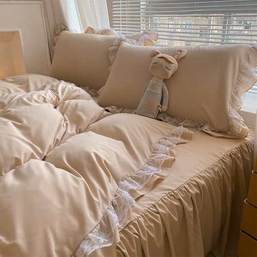 Miniatura 3 de MOOWOO Elegante juego de funda de edredón de poliéster con encaje y volantes, ropa de cama negra para niña, funda de edredón de 3 piezas con cierre