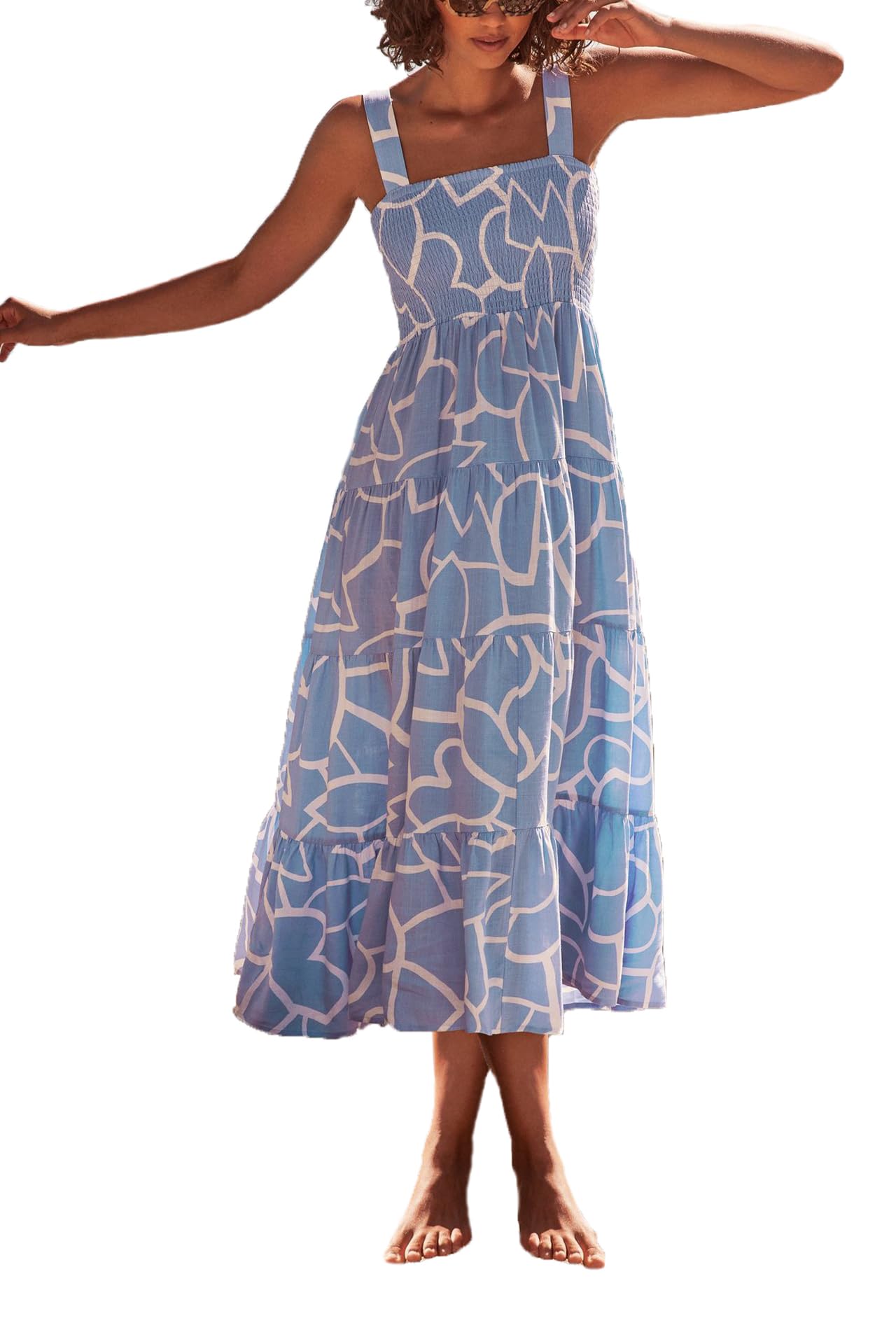 EIRUKON Vestido Mujer Verano Midi Floral sin Mangas Elegante Boho Playa Impreso Cuello Cuadrado Casual Vestidos