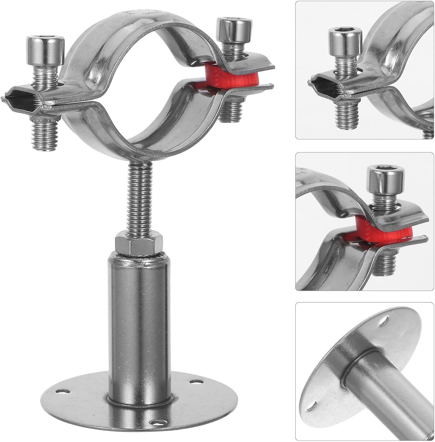 Adjustable Stainless Steel Pipe Support Bracket with Wall Mount Clamp for 42-45mm Pipes, Includes 2 Brackets, Screws, and Wall Anchors for Plumbing and Ceiling Tube Fixing