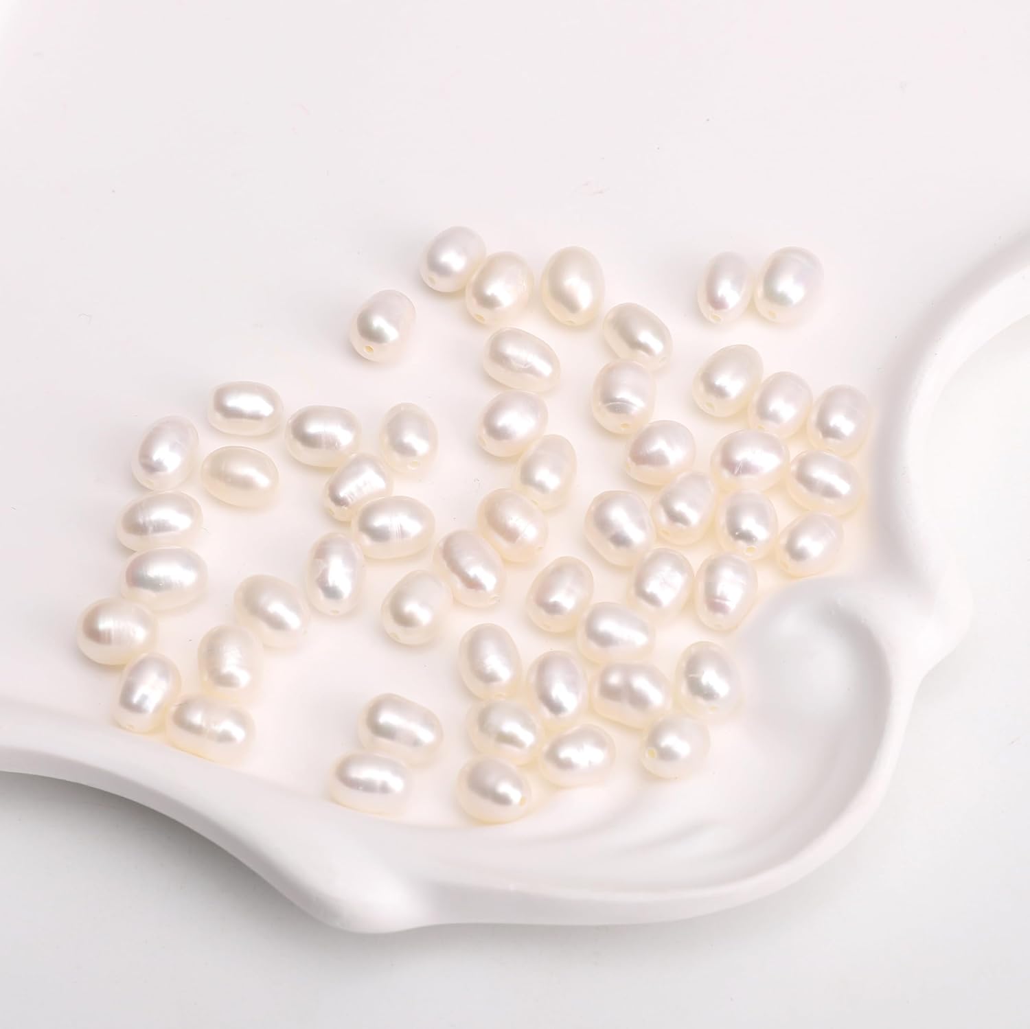 Natural Rice Freshwater Pearl Beads 5-6mm White Loose Pearls, 0.5mm Hole for Jewelry Making 15" High Quality