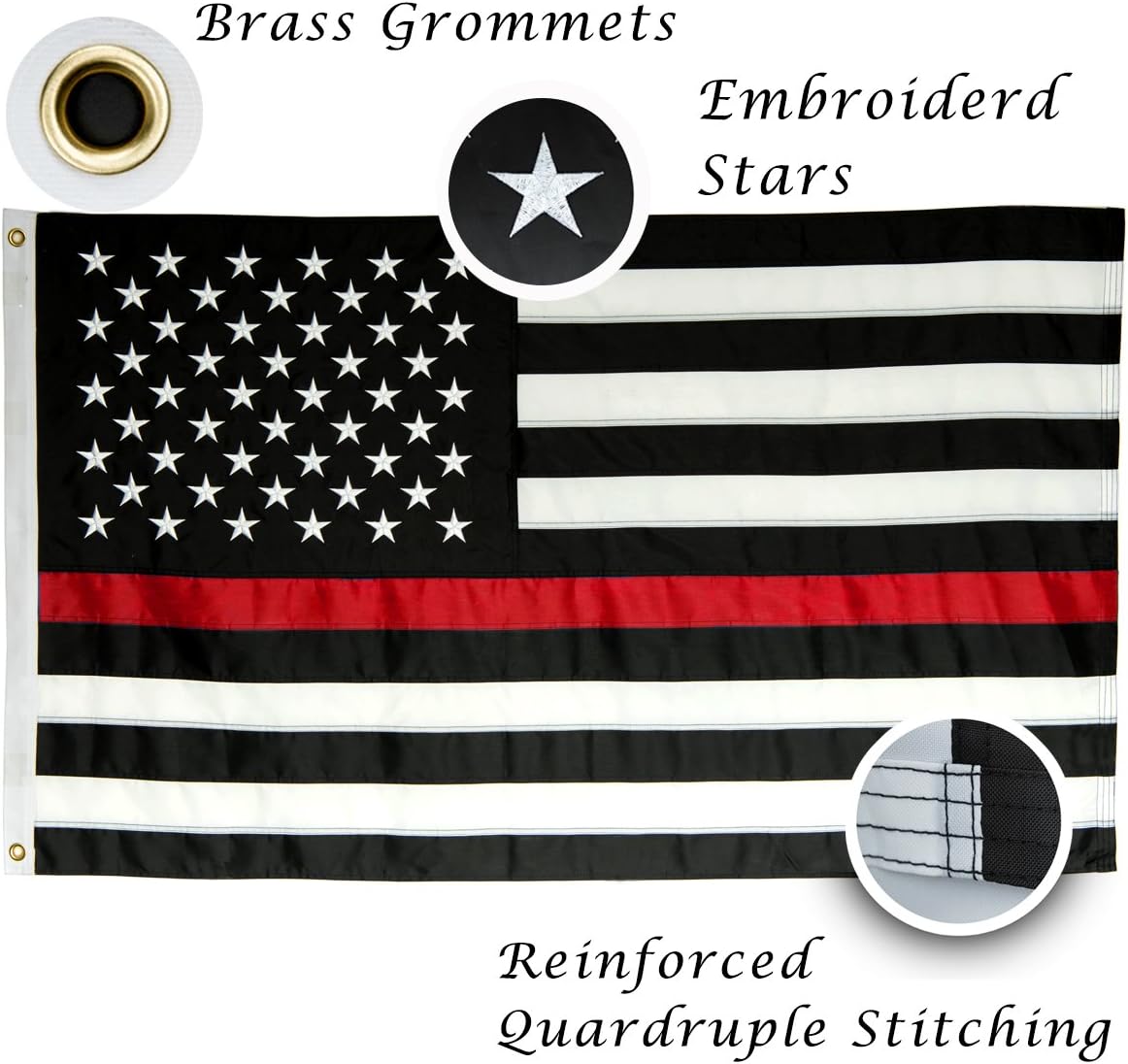 GORISE Thin Red Line Flag 3x5 ft, American Firefighter Banner with Embroidered Stars and Sewn Stripes, Outdoor UV Protect (Red Line Flag 3x5)