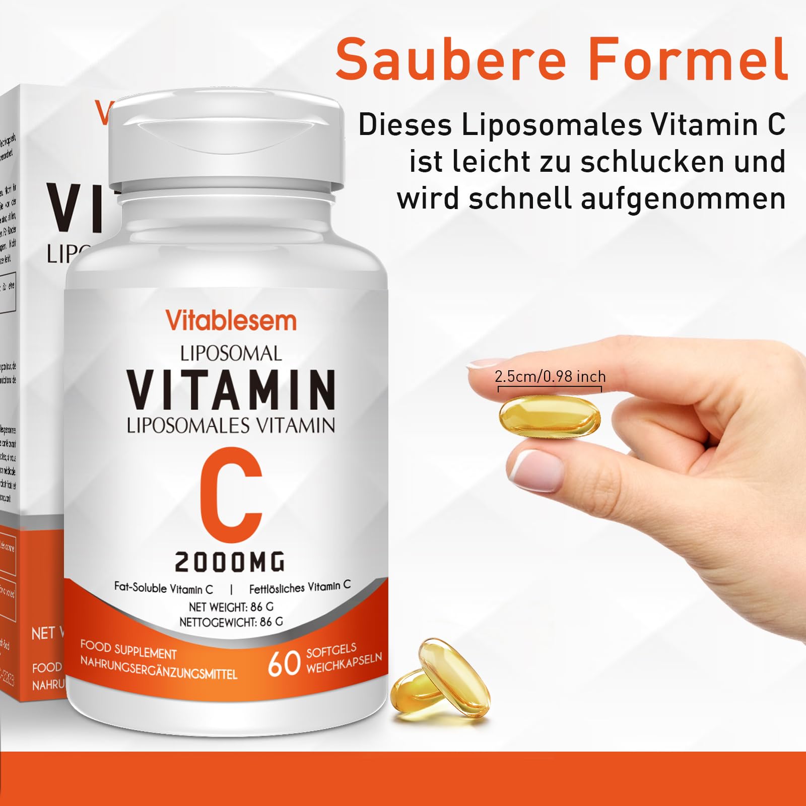 Liposomale Vitamin C Kapseln 2000 mg - Hochdosiert Glutenfrei & Ascorbinsäure - Immununterstützendes Antioxidans - Non-GMO
