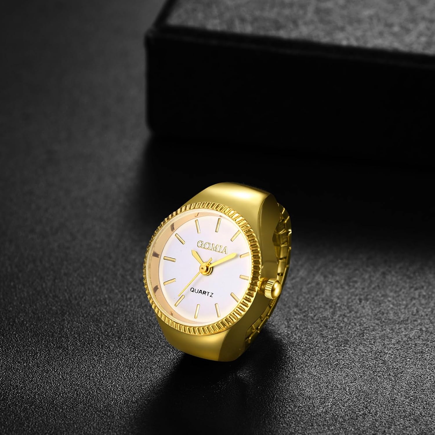JewelryWe Men Women Finger Watches Set Wholesale Gold Silver Plated Elastic Watch Rings Round Quartz Ring Watches for Mother's Day