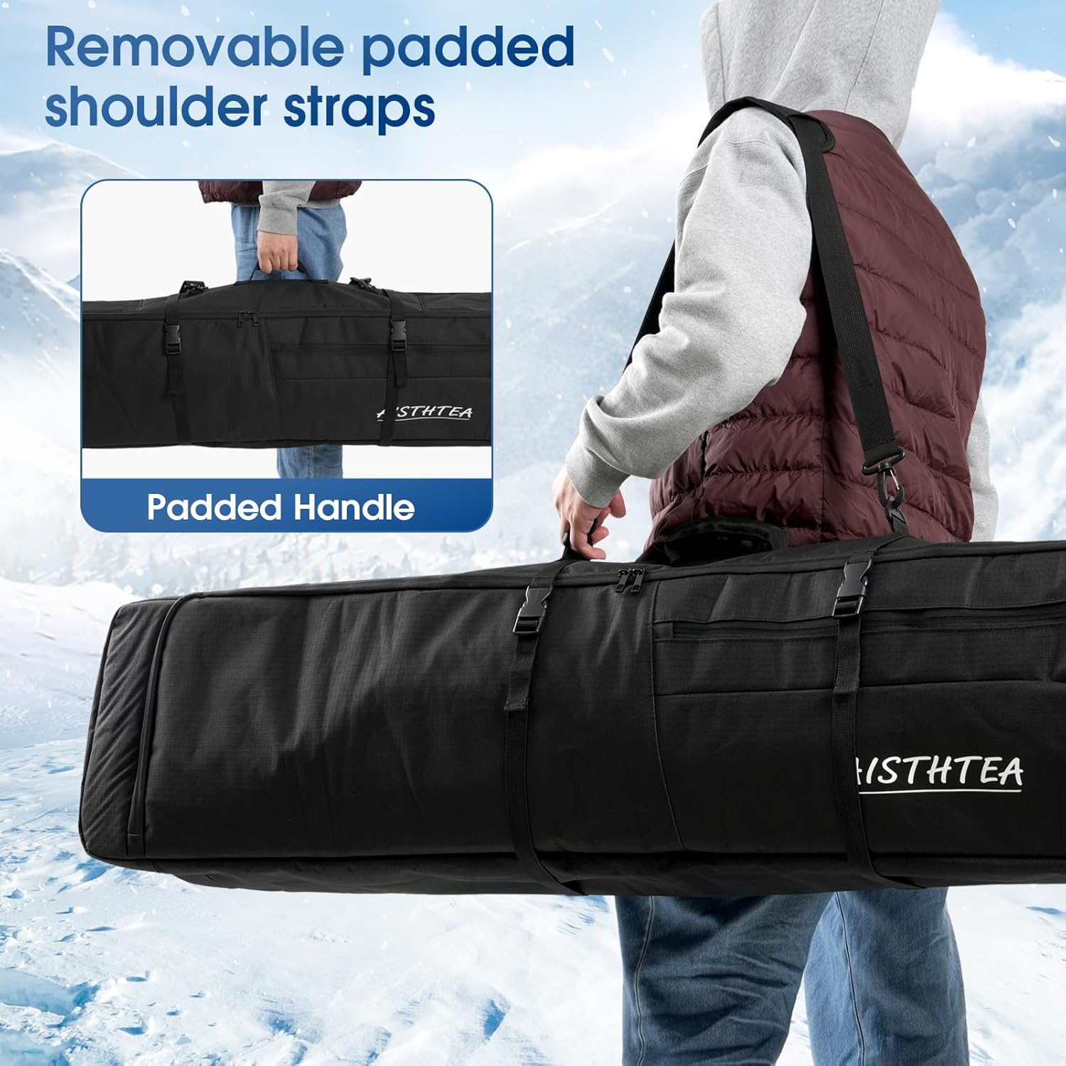 Snowboard Bag for Air Travel, 100% Waterproof Padded Snowboard Ski Bag Fit Board, Boots, Clothes, Helmet and Gear (164cm)