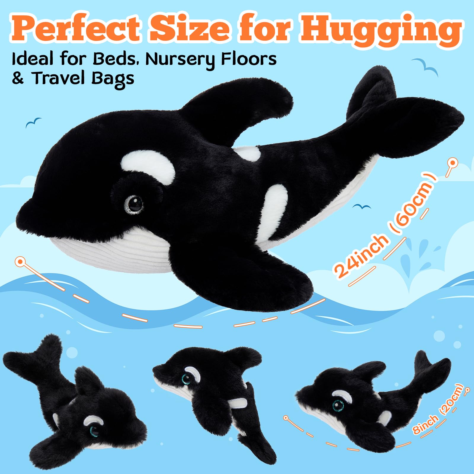 Amazon.com: Tezituor Large Orca Stuffed Animal with 3 Babies Glow