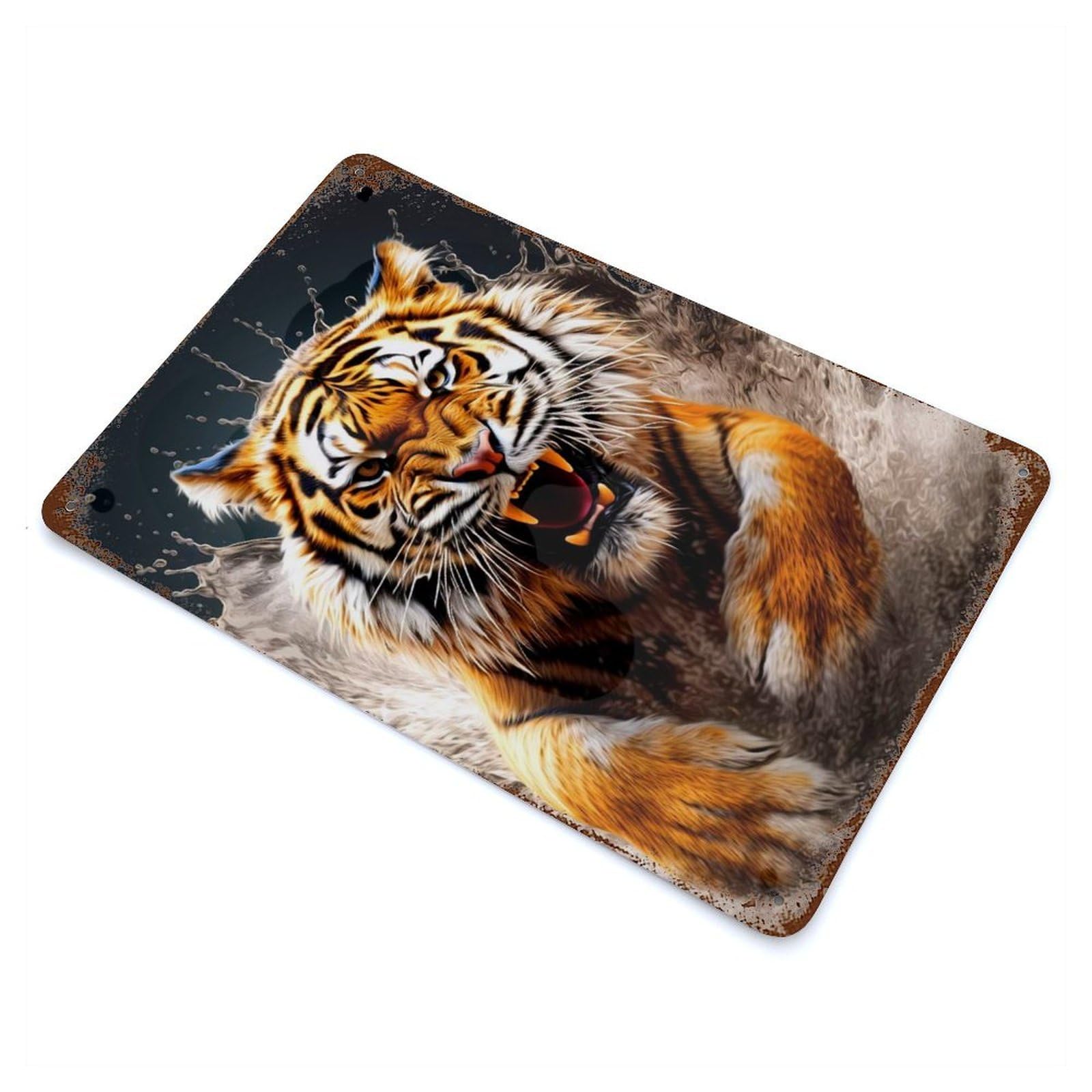 Rust Effect Tiger Weathered Tin Sign 11.8"x7.9", Novelty Wall Decor for Office, Studio And Wall Decor