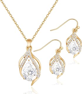 Dainty Bridesmaid Jewelry Set for Women 1-4-6-8 Sets 18K Gold & Rose Gold & Silver Plated Pave Rhinestone With Crystal Necklace Earrings Set for Wedding Gift