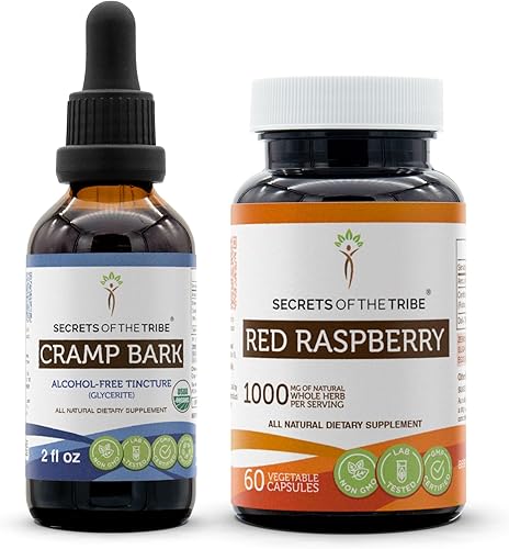 Miniatura 1 de Cramp Bark USDA Cápsulas orgánicas y de frambuesa roja (2 piezas)  Tinturas sin alcohol  Corteza de calambre orgánica (Viburnum Opulus) Corteza seca