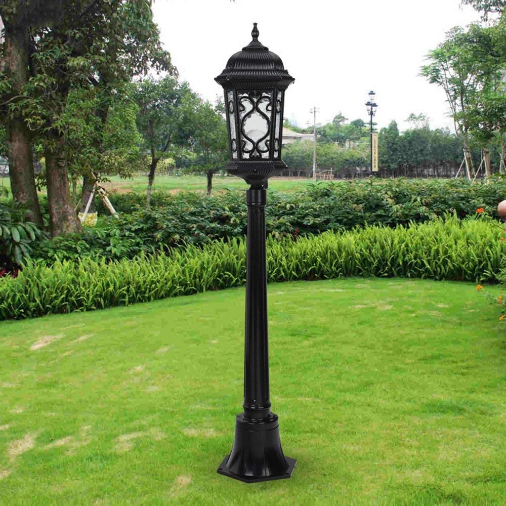 Europejska retro vintage wodoodporna szklana latarnia kolumnowa lampa uliczna Villa Park zewnętrzna lampa podłogowa kolumna lampa retro aluminiowy słupek E27 dekoracja kr,Black-210cm