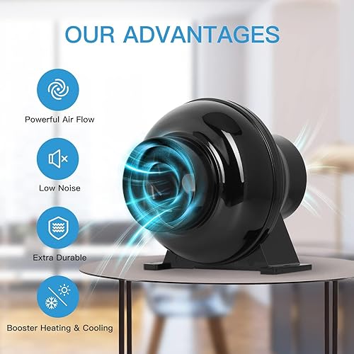 Miniatura 2 de iPower Ventilador en línea de 195 CFM de 4 pulgadas, filtro de carbono de aire, conducto de PVC de 8 pies, controlador de velocidad, colgador de