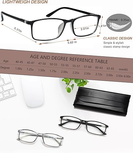 Miniatura 2 de Gafas de lectura para hombres y mujeres, lectores con bloqueo de luz azul, anteojos rectangulares clásicos para computadora