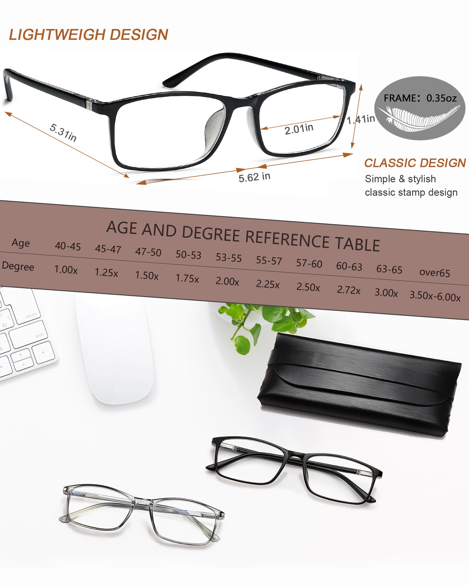 Lesebrille mit blauem Licht – 2 Stück Computerleser, Herren, Damen, Federscharnier, Schwarz/Grau, 0,5